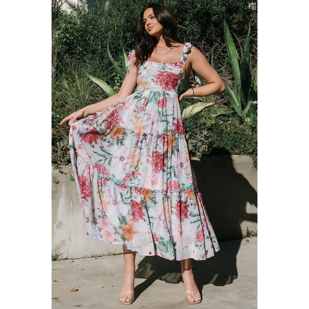 NWT Baltic Born Anita Maxi Dress‎ in Light Blue Multi Floral Size Small